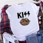 Женская футболка с круглым вырезом, коротким рукавом и леопардовым принтом