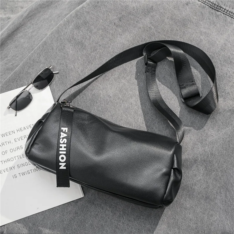 

Men's bag Brand leather Shoulder bag fashion bucket crossbody bags male Solid black men messenger bag multifunctional sports bag