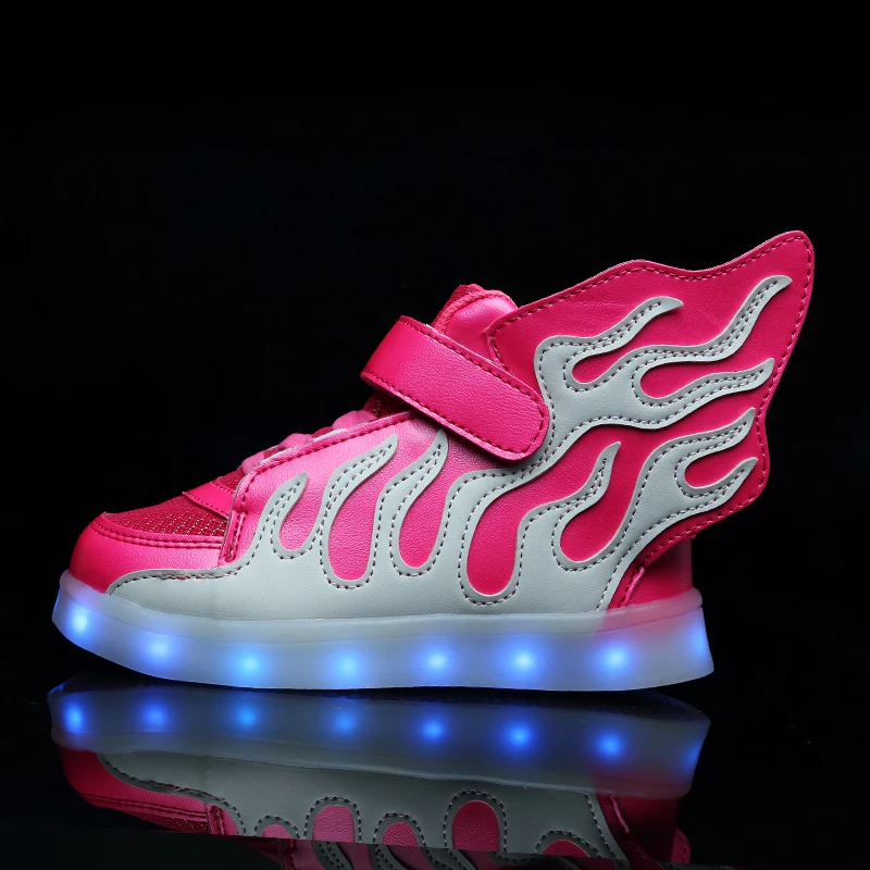 2018 New Hot Pink Kids Shoes Boys Girls Fashion LED Lights USB toddler Luminous Wings Sneakers Children Comfortable Flats Sports | Детская