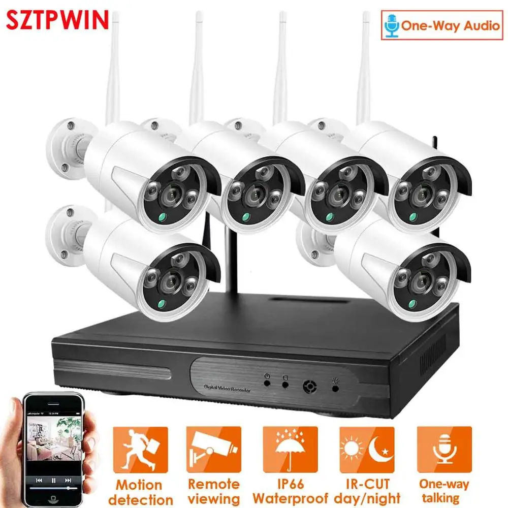 6ch single-way audio 1080P 6CH Беспроводная NVR система видеонаблюдения Аудио wifi 2.0MP Крытая Наружная цилиндрическая ip-камера Водонепроницаемый комплект видеонаблюдения - Цвет: 6ch single-way audio