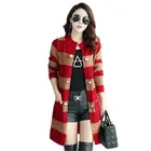 Новинка 2021, Женский вязаный свитер, пальто, женское демисезонное свободное приталенное пальто в полоску, Женский вязаный кардиган средней длины, куртка A98