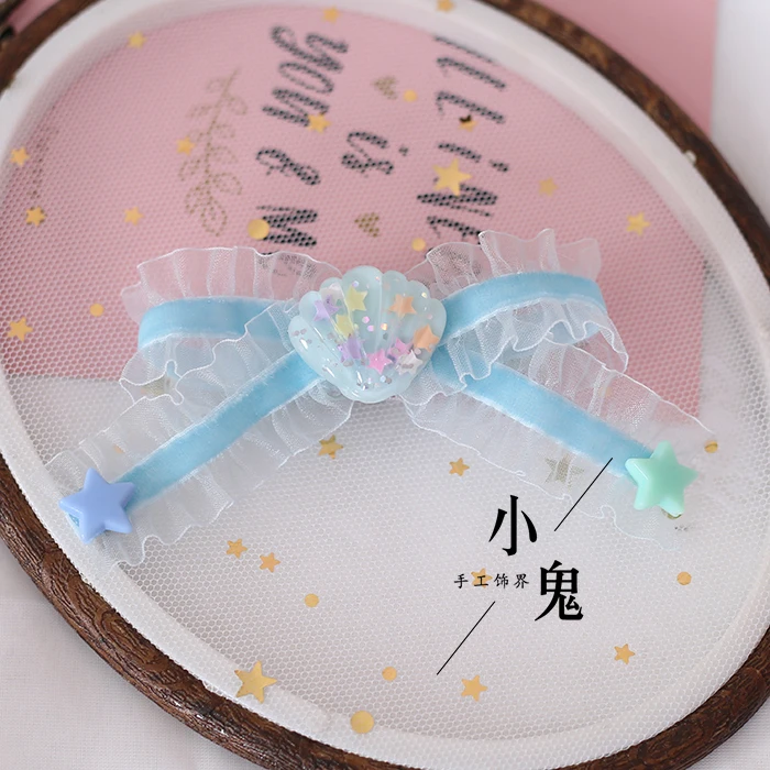 

Japanese sweet shell star bared lolita bow hairpin edge clamps small girl's mind was fringe Hair clip