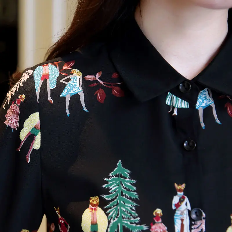 

2021 Autumn New Chic Loose Print Women Shirts Long Sleeve Plus Size Fashion Tops Peter Pan Collar Button Elegant Female Blouses