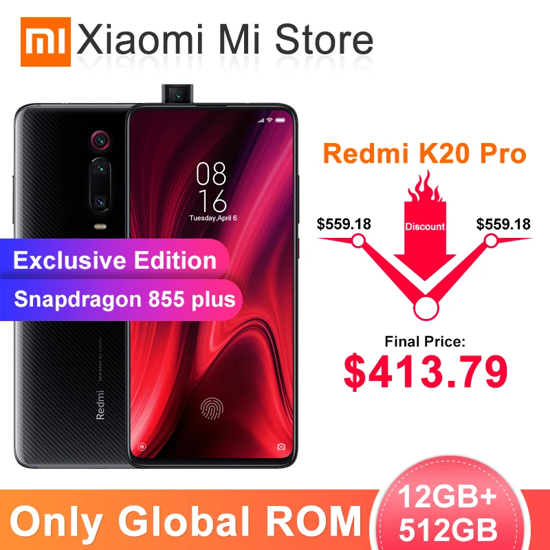 Смартфон Xiaomi Redmi K20 Pro с глобальной ПЗУ, 12 Гб, 512 ГБ, Snapdragon 855 Plus, 48 Мп+ 20 Мп камера, 4000 мАч, 6,39 дюйма, AMOLED экран