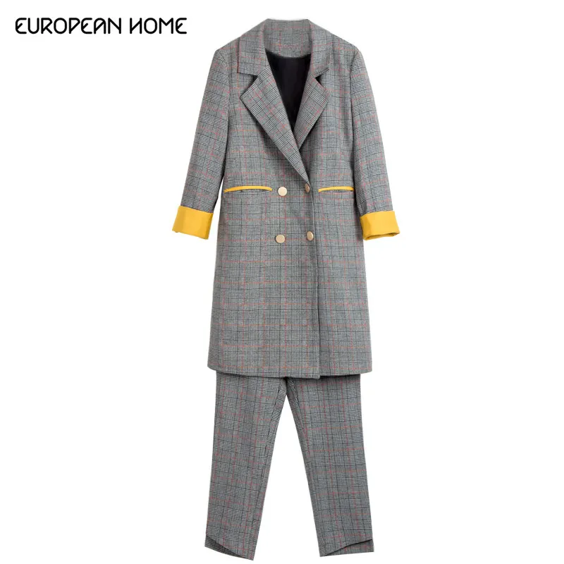 Женский комплект из двух предметов Модный повседневный свободный клетчатый