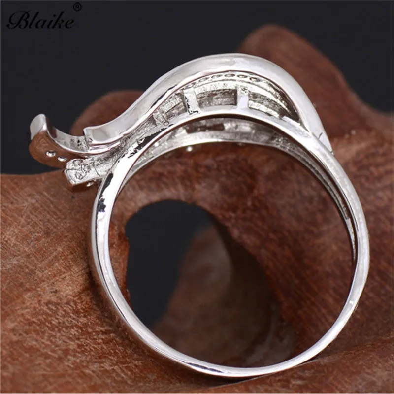 Blaike 925 пробы серебро кольца для Для женщин Инкрустация цирконием, кольцо с крыльями ангела Свадебная вечеринка кольцо Подарочное кольцо