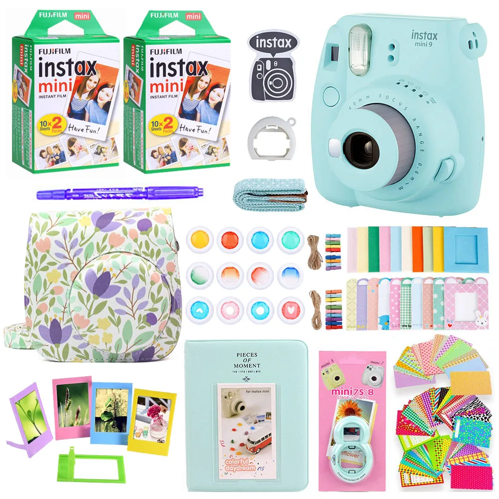 D Фотокамера моментальной печати Fujifilm Instax Mini 9 с 40 листами бумаги для мини-пленки наплечный ремень сумка аксессуары комплект - Цвет: D