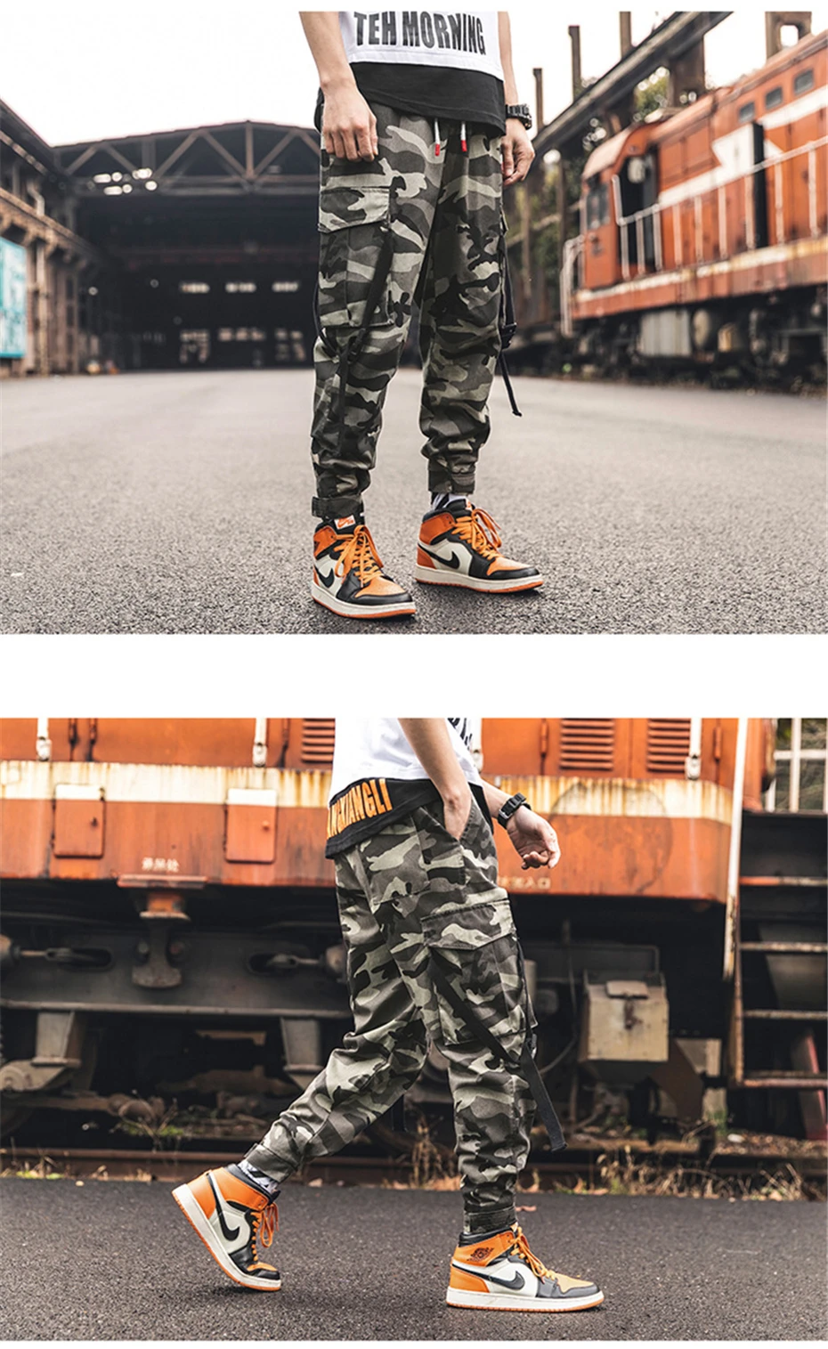 Мужские желтые камуфляжные брюки Уличная Брюки в стиле милитари Jogger Pant хип-хоп Camo Sweat pants Мужские брюки длиной до щиколотки из хлопка