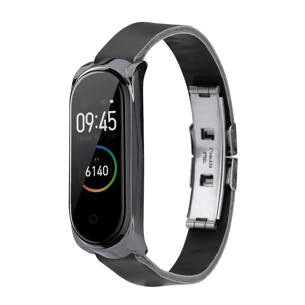 Модный кожаный ремешок сменный Браслет с ремешком + металлический чехол для Xiaomi Mi