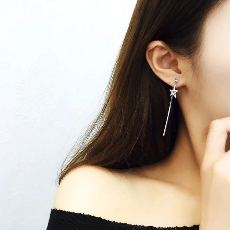Женские серьги в стиле ретро золотого и серебряного цвета с длинными звездами