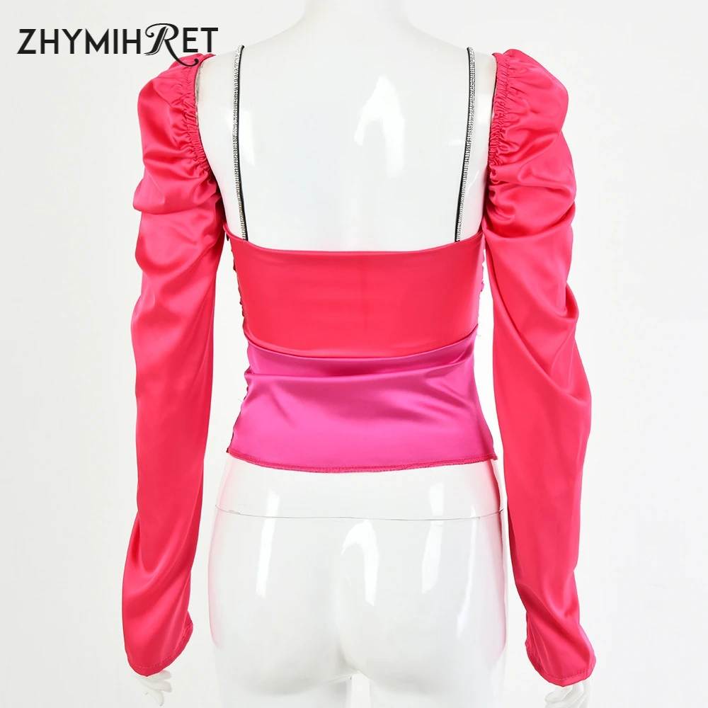 ZHYMIHRET/2019 Осенняя водолазка неонового цвета укороченный топ с длинными рукавами