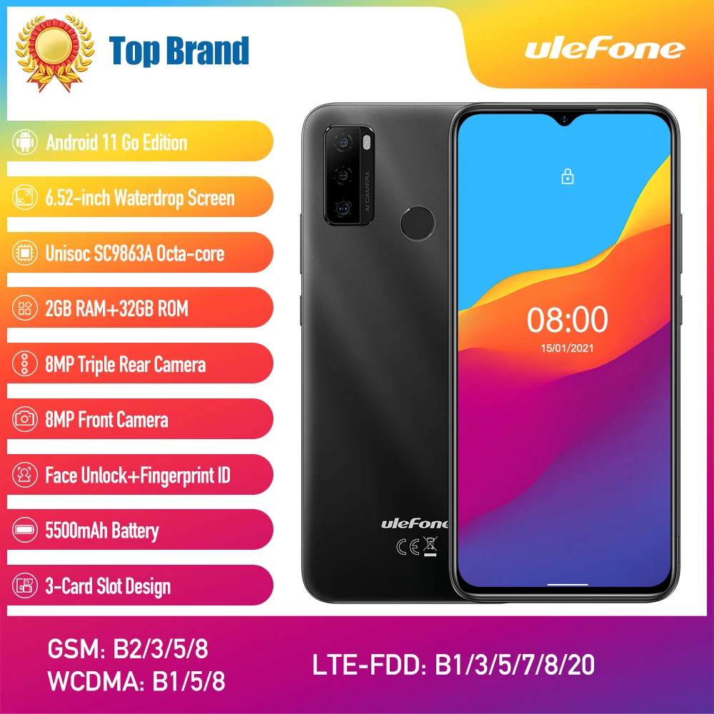 Ulefone Note 10(2021 новый) Android 11 смартфон 6 52 &quot2 ГБ + 32 Octa Core 4G мобильный телефон 5500 мАч с