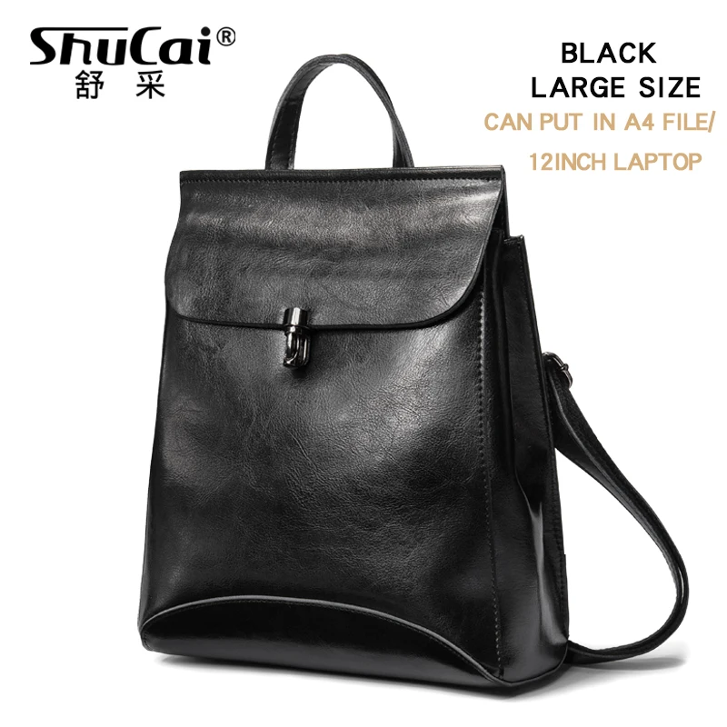 BLACK LARGE Женский кожаный рюкзак с защитой от кражи, женский рюкзак для путешествий, винтажный рюкзак, школьная сумка для девочек-подростков - Цвет: BLACK LARGE