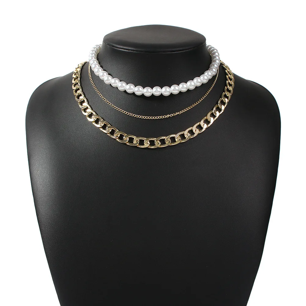 

2020 Chic Luxury Double Layers Pearl Beads Necklace Elegant Women Statement Choker Necklace collier femme jewelry for women