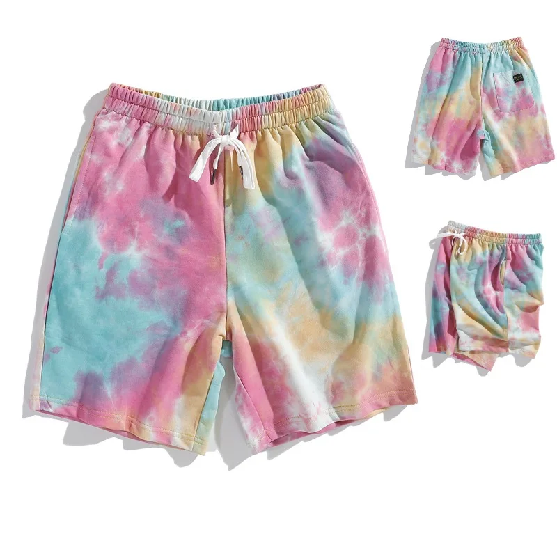 

Men Sweat Shorts Tie Dye Sweatpants Pockets Short Pants Summer cotton Mens beach casual short pant Male Skinny Fitness Shorts