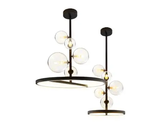 

Creative Modern Nordic G9 Chandelier Clear Glass Ball Black LED Pendant Lamp For Dining Living Room Bar Coffee Shop Restaurant