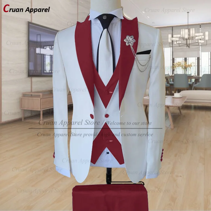 Tailor-made Luxury Ivory White Suit Male 3 Pieces Slim Fit Formal Wedding Best Man Groom Tuxedo Business Blazer Vest Pants Set