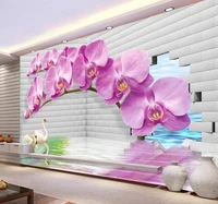 3d stereo orchid space background wall purple flower wallpapers wall mural photo wallpaper