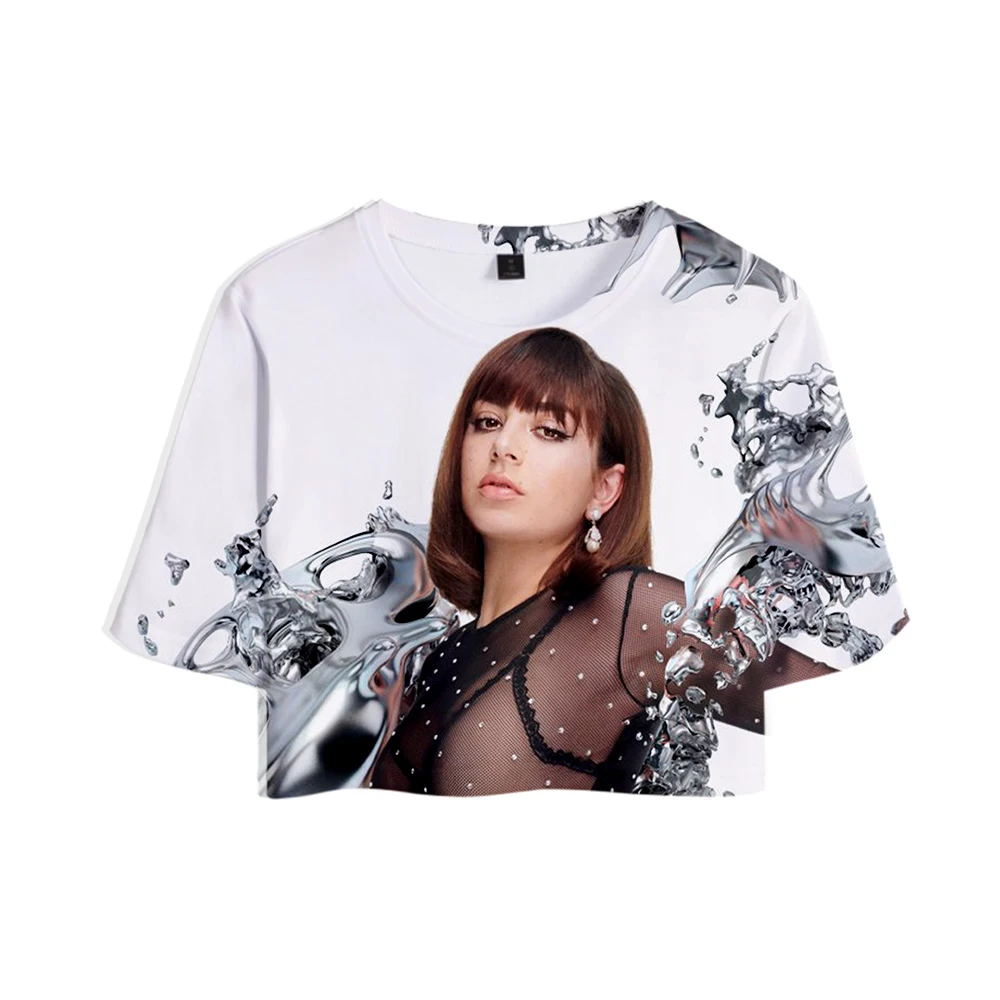 

New Charli XCX 3D Rholycrown Fashion Exposed navel Casual Charli XCX T shirt Women/girl Summer Short Sleeve girl Tees 3D T shirt