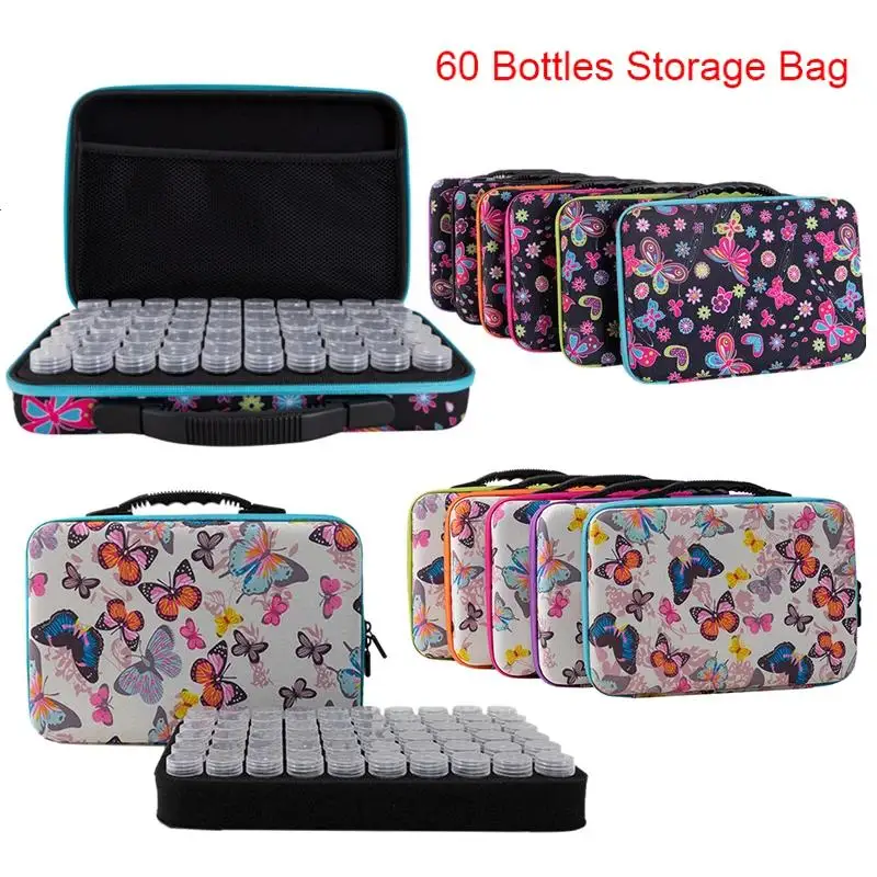 

60 Bottles Diamond Painting Boxes Tool Container Diamond Cross Stitch Accessories Storage Box Carry Case Zipper Holder Hand Bag