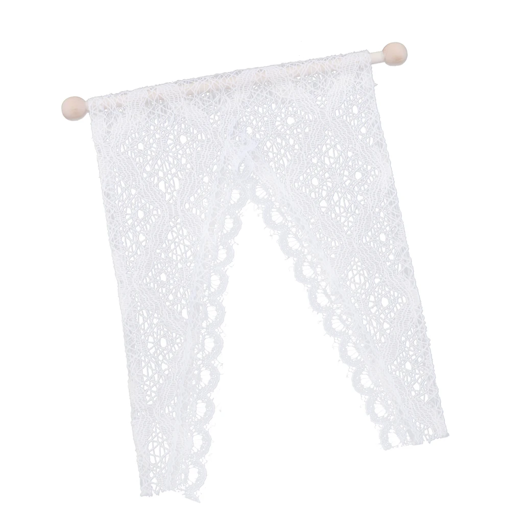 New Style Mini Triangular Lace Curtain With Wooden Rod For 1/12 Dollhouse |