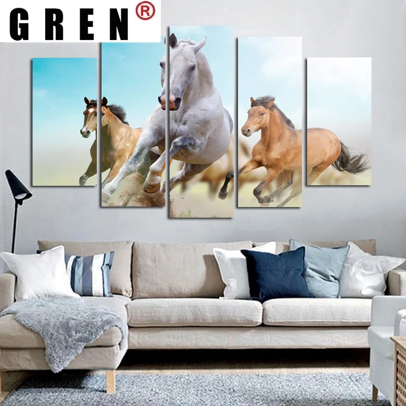 

GREN 5 Panels Elephant Lion Poster Dog Tiger Horse HD Pictures Canvas Painting Wall Art Animal Posters Living Room Home Decor