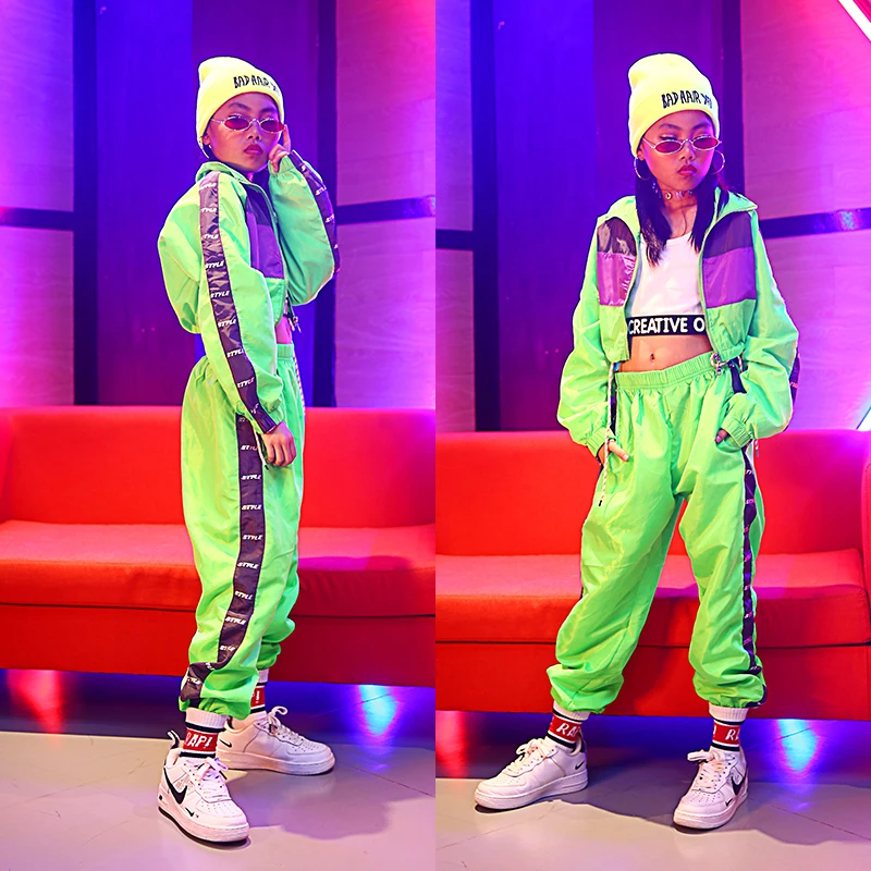 

Modern Dancing Costumes Fluorescence Clothing Suits Kids Stage Costumes Outfits Children'S Hip Hop Dance Wear Girls Jazz outfits