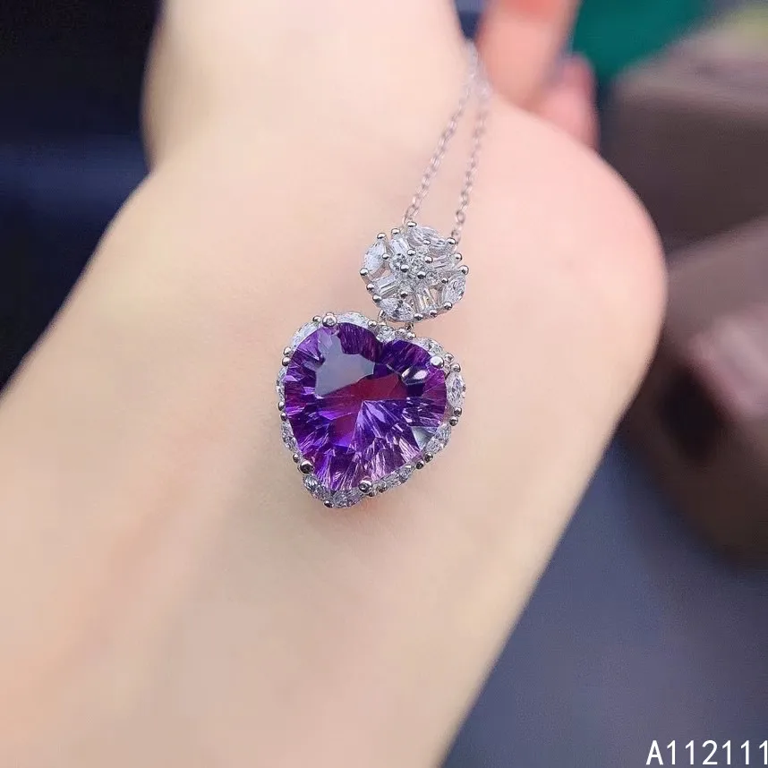 Boutique Jewelry 925 Sterling Silver Inlay With Natural Gem Female Popular Exquisite Heart Amethyst Pendant Necklace Support Det