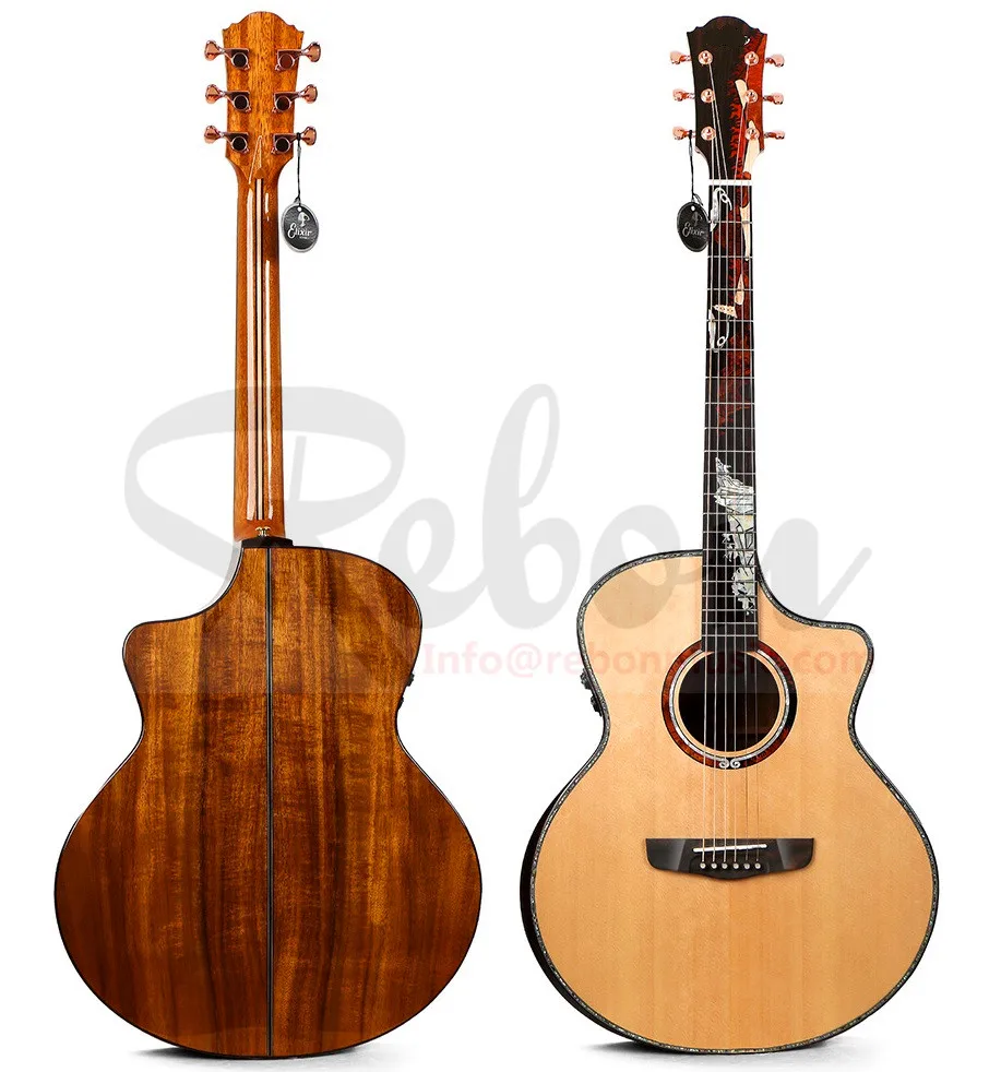 

Weifang Rebon 41 Inch All solid Spruce&Koa Acoustic Electric Guitar with Armrest