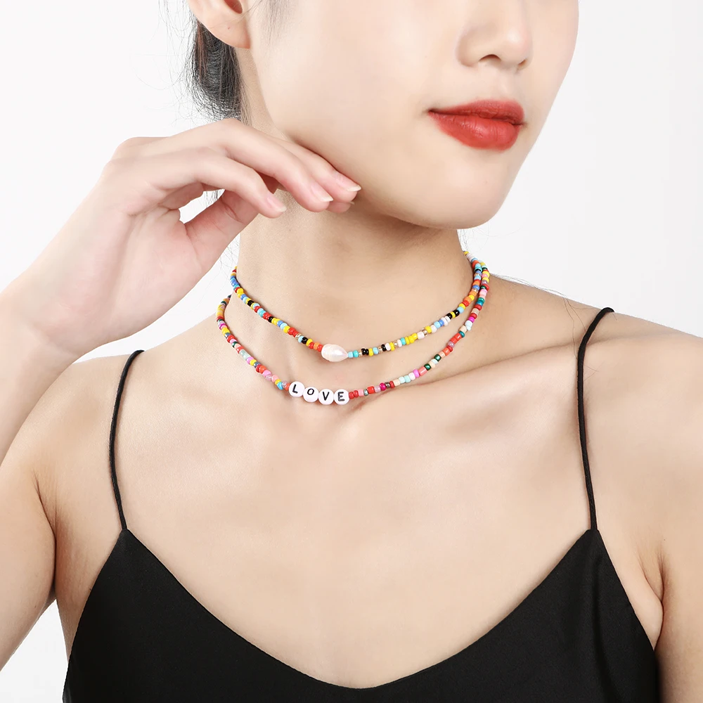 2 шт./компл. Красочные Ожерелье Из жемчужных бус буквы колье ручной работы