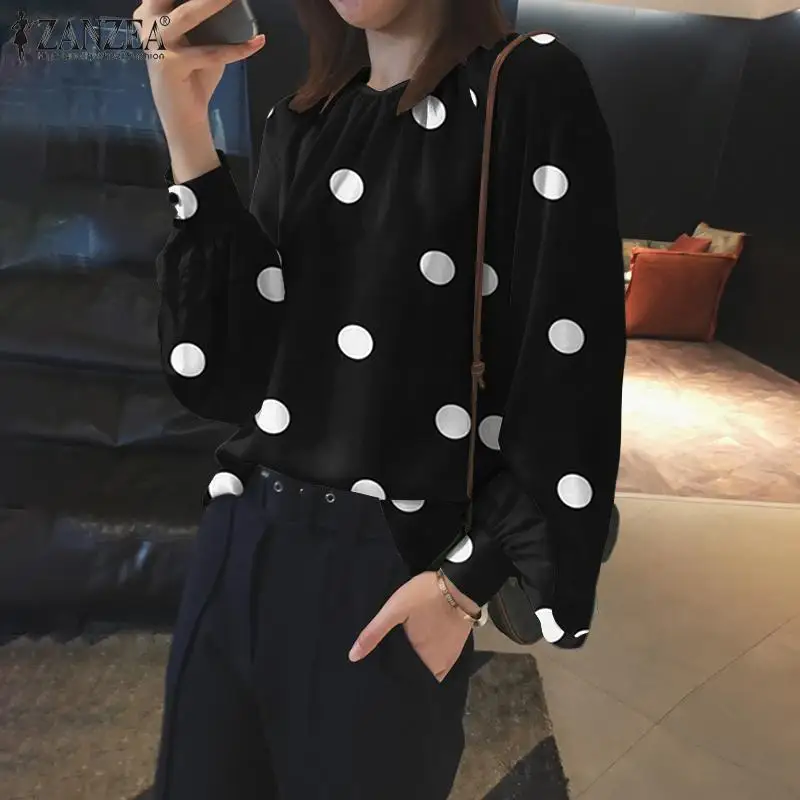 

Autumn Long Sleeve Office Work Shirt Women Elegant Polka Dot Printed Blouse ZANZEA Fashion Casual Party Tops Tunic Mujer Blusas