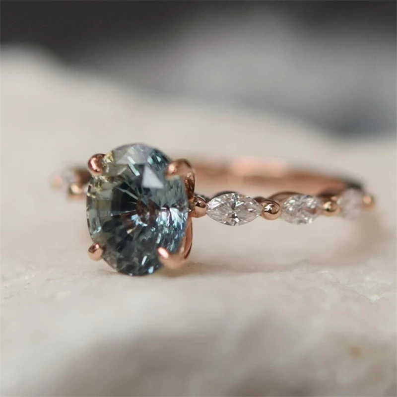 

Trend Simple Creative Inlaid Blue Zircon Ring Elegant Temperament Personality Women's Rings Women's Jewelry Accessories Gifts