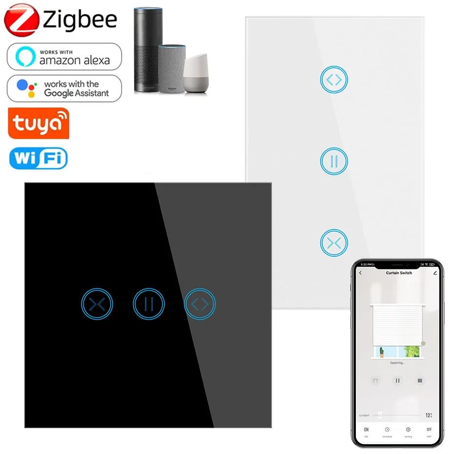 

Умный переключатель шторки ZigBee для ЕС, США, моторизованные шторы на роликах, совместим с Alexa, Echo и Google Home