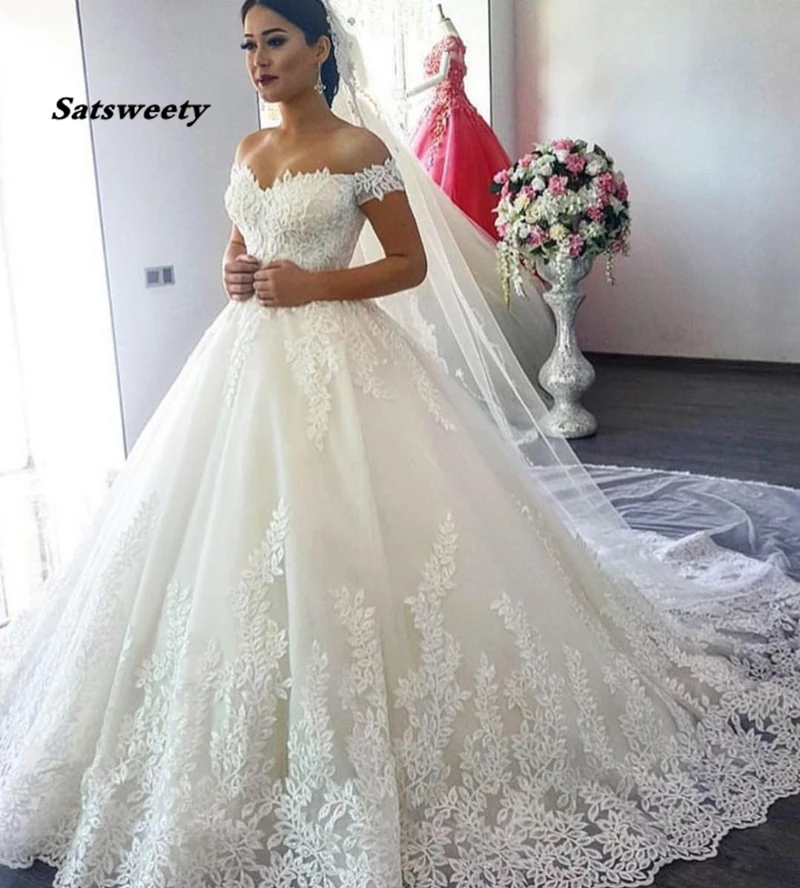 2022 White Off the Shoulder Vestido De Noiva Wedding Dress Train Custom-made Plus Size Bridal Tulle Mariage