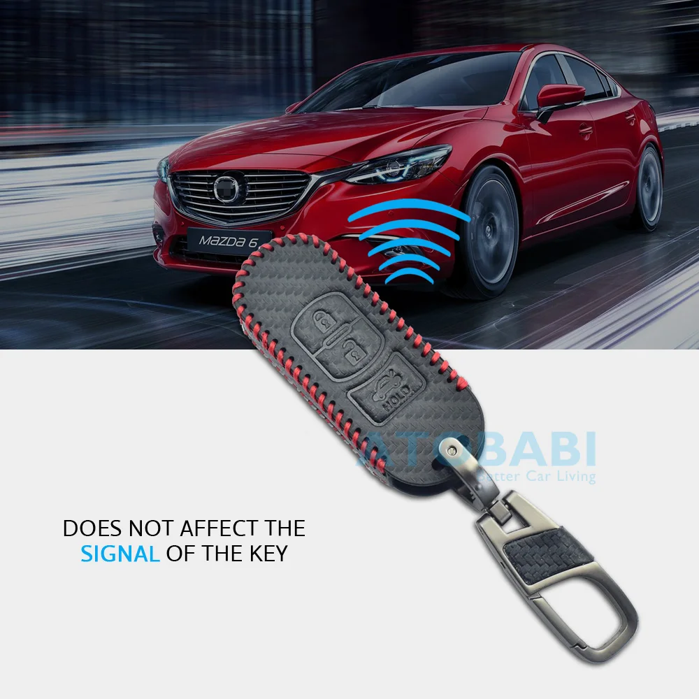 Чехол для автомобильного ключа из углеродистой кожи Mazda 2 3 6 с умным дистанционным