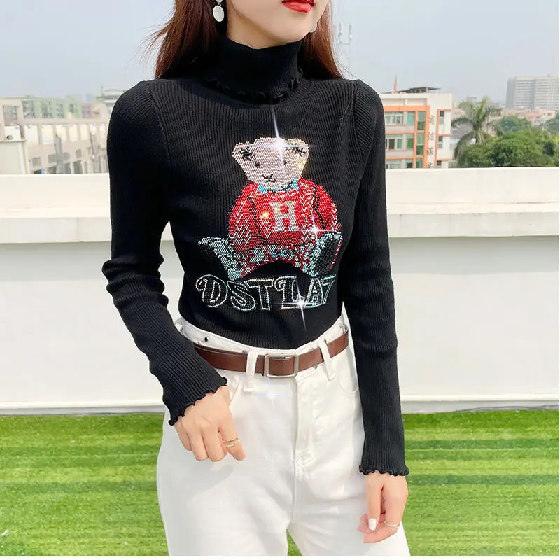 Толстый свитер EBAIHUI Женский вязаный пуловер с блестящим принтом на осень и зиму