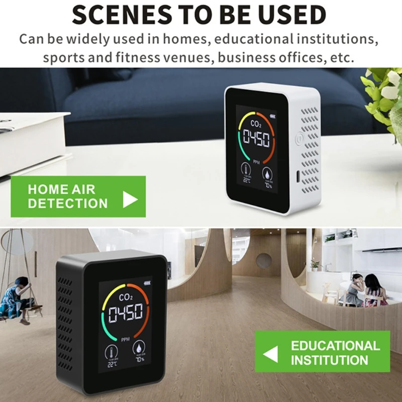 

Air Quality Monitor Indoor CO2 Detector Carbon Dioxide Detector Temperature & Humidity Infrared Sensor Real Time Reading