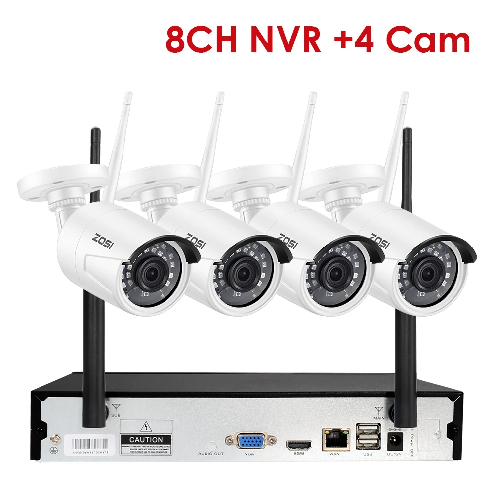 ZOSI 8CH 1080P HD WiFi NVR 2CH/4CH 2.0MP ИК Открытый всепогодный CCTV беспроводной IP камера безопасности системы видеонаблюдения комплект - Цвет: 8CH NVR x 4 Cam