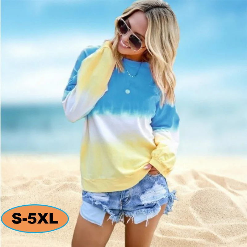 

Женские худи большого размера в пляжном стиле, женские летние модные повседневные пуловеры с красочным принтом, свитшот, Топ