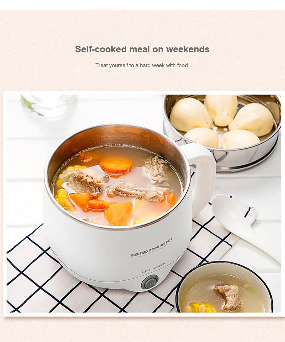 110V/220V Mini Multifunctional Electric Cooking Pot Machine Single/Double Layer Available Rice Cooker Steamed Non-stick coating