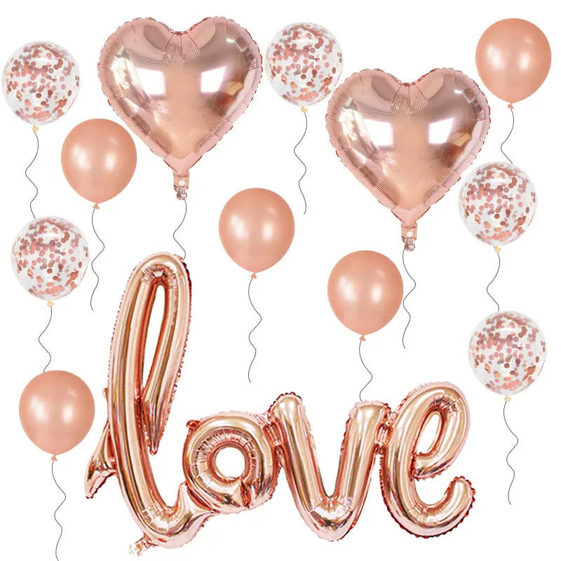 13Pcs/set Romantic Wedding Large Love Foil Balloons Heart Ballons Valentine Day Birthday Party Decorations Latex Globos Supplies