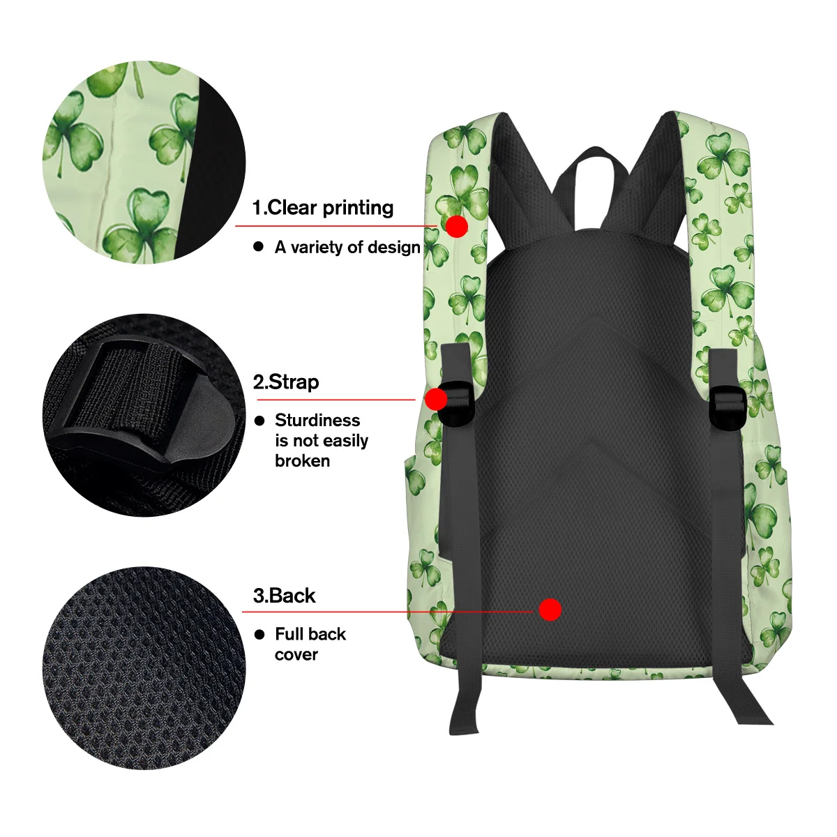 Зеленый Рюкзак с изображением клевера для подростков дорожные сумки школьные
