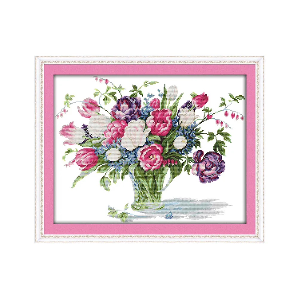 Тюльпан ваза (4) Набор для вышивки крестом цветочное растение 14ct 11ct печать холст