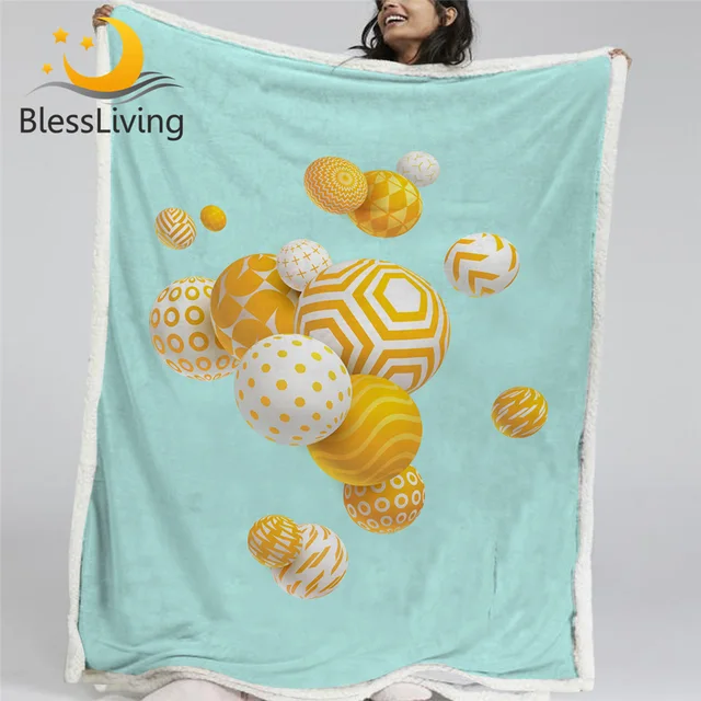 BlessLiving Balloons Soft Fluffy Blanket Geometric Throw Blanket 3D Print Plush Blanket Yellow Gray Bedspreads for Kids Dropship 1