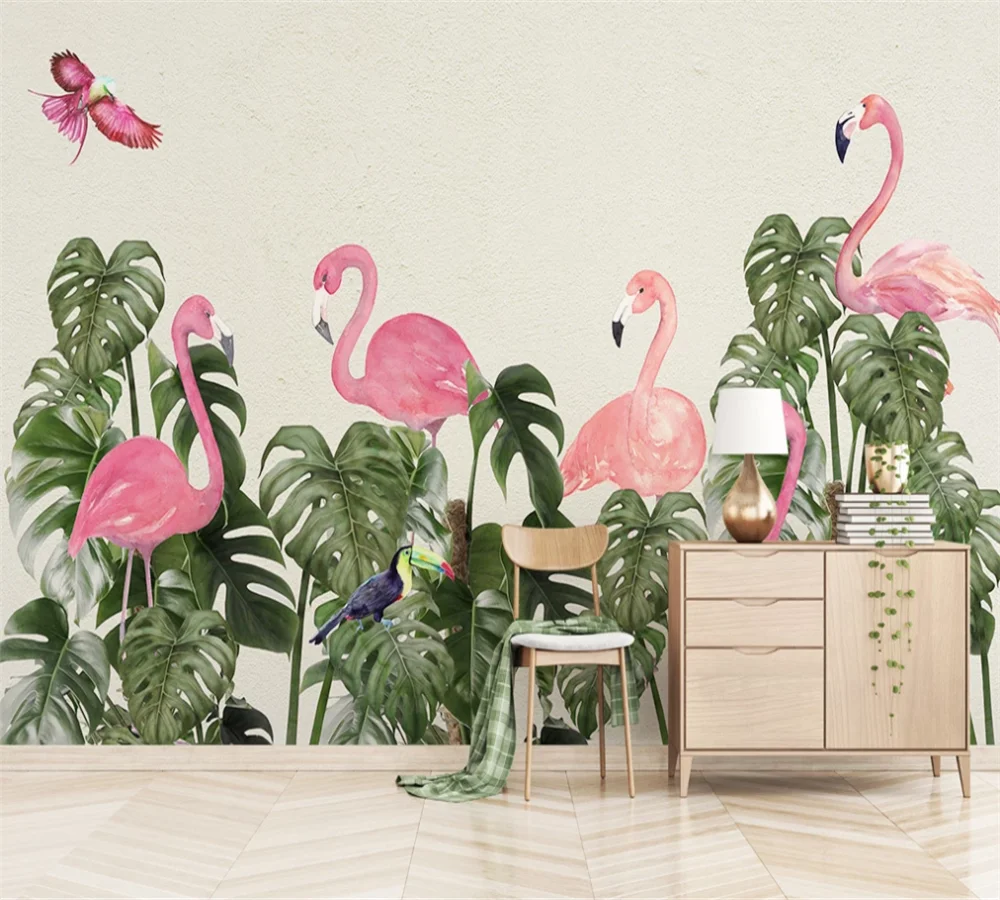 Пользовательские 3D обои фрески скандинавский маленький свежий Фламинго Фотофон