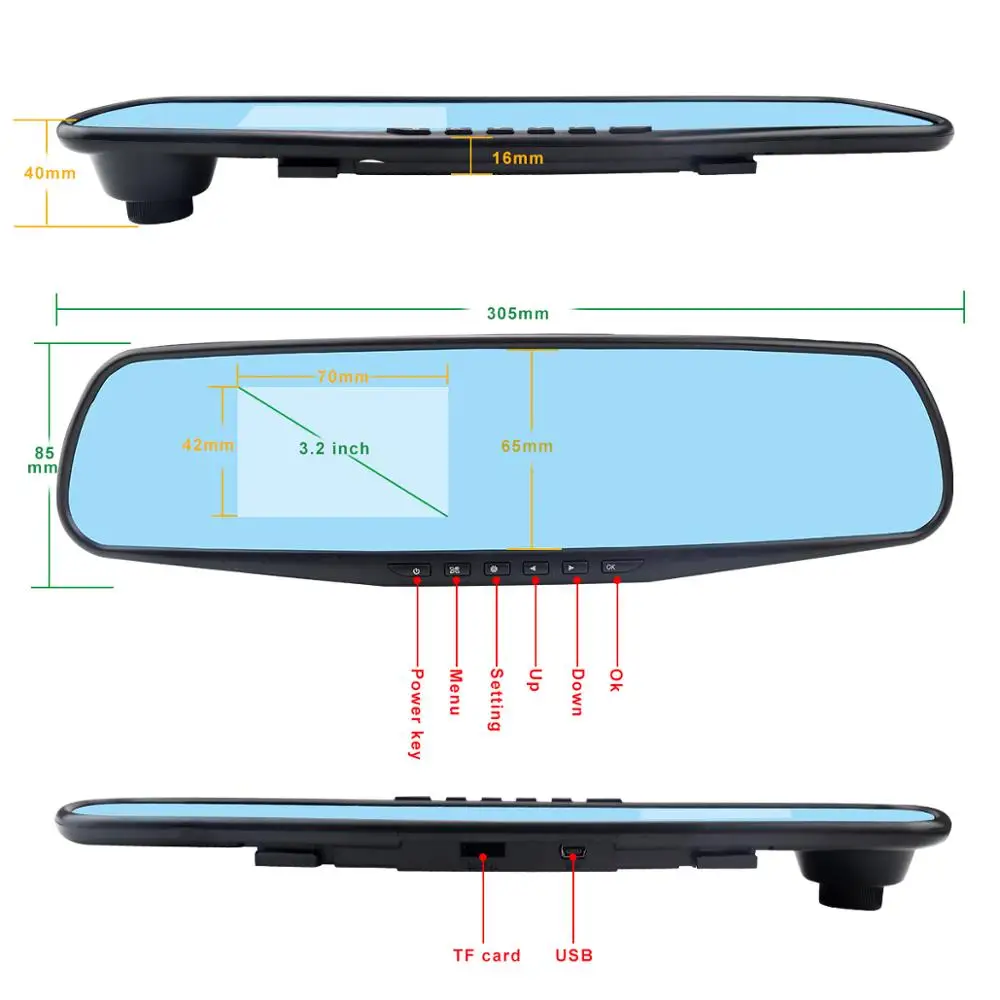 Dvr камера full HD видеорегистратор зеркало заднего вида Камера авто dvr voiture с sd картой