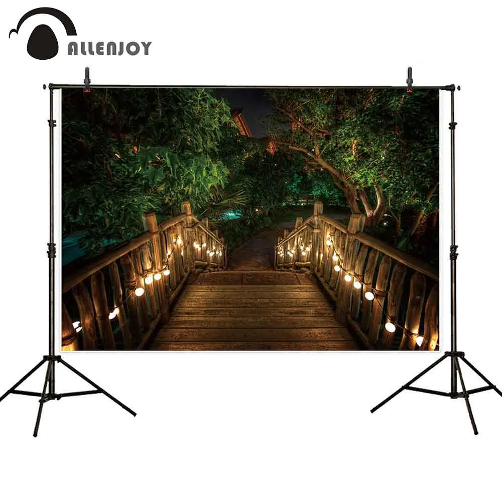 

Allenjoy photophone backdrops Enchanted Forest Tree Wood Bridge Night Glitter Nature photography backgrounds photocall banner