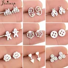 Женские серьги из нержавеющей стали в стиле панк, минималистичные черные геометрические пуговицы с изображением пряника, шпильки для пирсинга, рождественские украшения