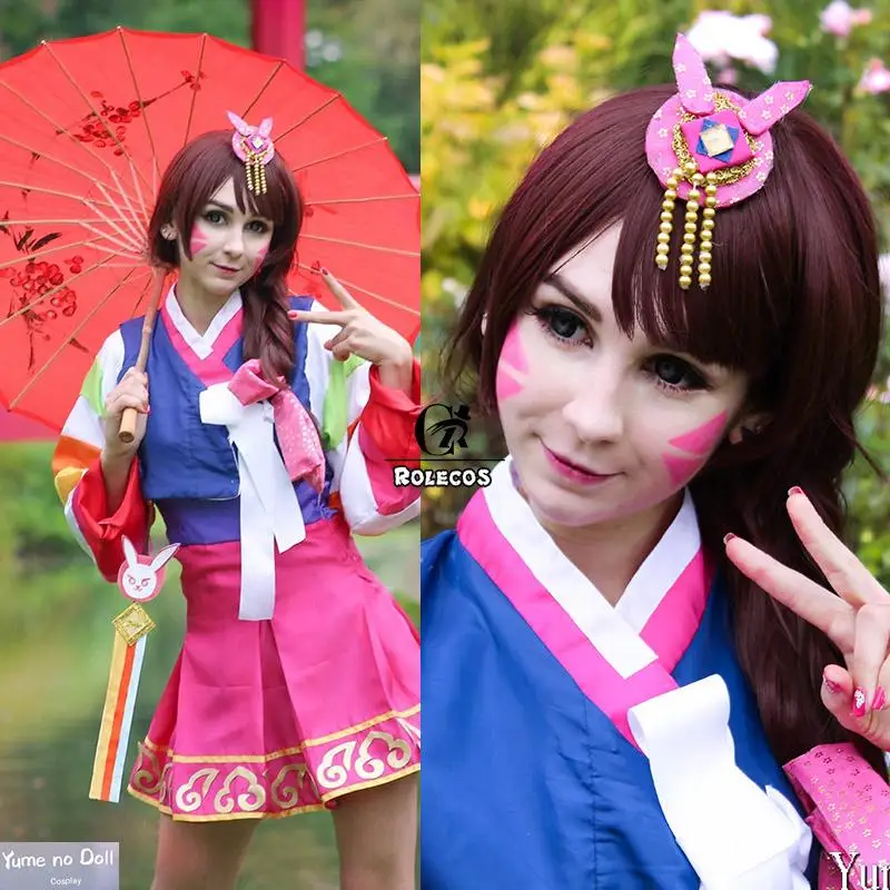 

ROLECOS Over Game Watch Cosplay Wig DVA Cosplay Long Wig Hana Song OW Women Headwear 60cm Straight Brown Cosplay Synthetic Hair