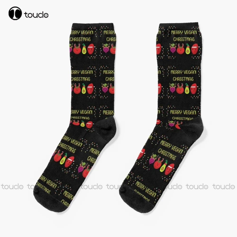 

Merry Vegan Christmas Kawaii Socks Workout Socks Men Personalized Custom Unisex Adult Teen Youth Socks 360° Digital Print Gift